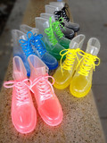 韩版糖果色水晶亲子鞋平底马丁雨靴男女童透明高帮雨鞋女鞋包邮