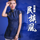 2016新款民族中国风复古改良中式汉服短袖棉麻唐装女士夏旗袍上衣