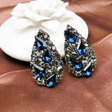 欧美时尚水滴大耳钉女复古气质蓝色水晶耳环韩国宝石夸张耳扣饰品