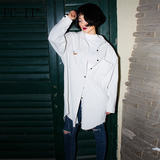fcii春装新款女装灯芯绒BF大码衬衫中长款长袖上衣衬衣薄外套宽松