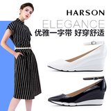 哈森2016夏季新品简约休闲女款坡跟浅口尖头单鞋HS68420