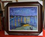 高档临摹纯手绘梵高油画  《罗纳河上的星夜》 印象油画 风景油画