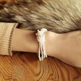 韩国进口正品代购时尚唯美链条珍珠绳结扣多层手串手链B0225