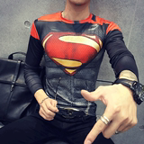 型男硬汉超人印花美国队长钢铁侠蝙蝠侠速干健身薄弹力长袖T恤男