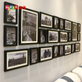 企业照片墙办公室相框墙美式复古相片墙经典黑白木质画框大型装饰