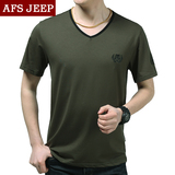 AFS JEEP战地吉普男士V领短袖T恤 男大码夏季纯棉运动半袖体恤衫