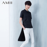 Amii艾米旗舰店2016春装新款前短后长短袖衬衫衬衣中长款上衣女式
