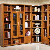 榆木实木书柜中式书房家具书橱榆木书架转角三门四门组合书柜