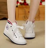 白色高帮帆布鞋女秋平跟板鞋单布鞋子女帆布鞋韩版运动球鞋休闲鞋