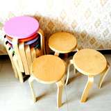 彩色曲木凳子圆凳实木餐桌凳时尚家用高凳创意板凳加固收纳凳套