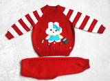纯手工编织1-2岁儿童毛衣宝宝毛衣酒红色婴儿毛衣套头衫毛衣套装