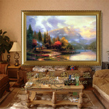 沙发墙挂画欧式油画山水风景聚宝盆横幅纯手绘装饰画有框画fy012