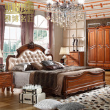欧式床新古典法式深色家具婚床1.8米双人实木床 美式真皮床特价