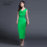 2016夏装新款原创品牌设计女装 欧美腰封绿色长裙连衣裙礼服预售