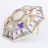 法国浪漫大单全自动伞折叠雨伞三折伞  油画