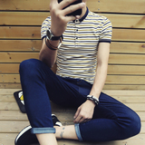 夏季保罗新款韩版潮男士短袖T恤 英伦修身微领半袖条纹男士POLO衫