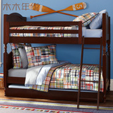 美式乡村儿童床双层床 白色高低床上下床全实木带护栏子母床 定制