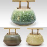 现代新中式陶艺术品亮光 高端样板间陶瓷摆件 样板房陶罐带金属盖