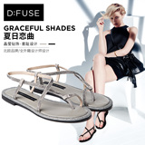 D：Fuse/迪芙斯2016新款绒面羊皮低跟水钻休闲舒适欧美女凉鞋