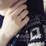 Shaw 美国14K注金 天然淡水珍珠  可调节 链条 戒指 指环 女 梨花