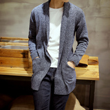 秋季韩版男装针织衫中长款毛衣外套男青年潮牌时尚开衫理发师外衣