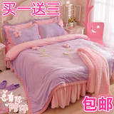 韩版天鹅绒法莱绒加厚冬季四件套床裙床上用品卡通KT猫珊瑚绒包邮