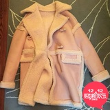 2015韩版羊羔毛麂皮绒大衣中长款加厚鹿皮绒粉色外套女