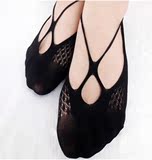 性感交叉吊带女船袜超薄款夏浅口隐形袜防滑蕾丝黑肉色网袜子单鞋