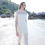 Oece2016夏装新款女装 淑女透视蕾丝连衣裙女夏高腰长裙甜美TS023