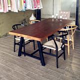 美式乡村实木餐桌椅LOFT复古铁艺酒吧桌椅咖啡厅餐桌椅组合套件