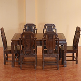 中式仿古家具全实木餐桌餐台餐桌椅组合一桌六椅鸡翅木红木餐桌
