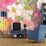 欧尚大型壁画欧式复古花卉客厅卧室影视背景沙发墙壁纸墙纸 美式
