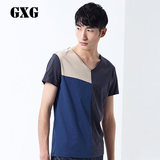 GXG[包邮]男装男T恤 男士休闲修身韩版蓝色短袖V领T恤#41144235