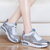 跑步鞋女春夏款网纱透气气垫鞋银白色正品牌中跟内增高休闲运动鞋