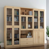 实木书柜书架自由组合 松木玻璃门书柜子简易儿童书橱 带门储物柜