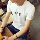 男士大码短袖T恤 青少年MJ字母印花半袖打底衫 夏季修身圆领体恤