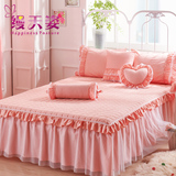 全棉加厚夹棉蕾丝床裙床罩单件纯棉席梦思保护床套床盖床单1.8米
