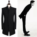 韩国代购男装 秋冬男士商务绅士潮黑色气质立领修身高档羊绒风衣