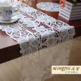 外贸原单 英单餐桌茶几手工绣花 百带丽白色纯棉桌旗 盖桌布台布