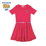 Skechers童装夏季新款女童连衣裙纯色短袖儿童公主裙子14311