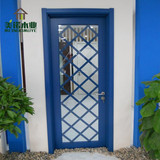 美诺木业 定制个性地中海蓝色木门 高端烤漆厨房卫生间玻璃格子门