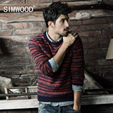 Simwood保暖加厚羊毛针织衫条纹撞色修身套头毛线衣2016男士毛衣