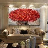 纯手绘立体发财树油画欧式客厅装饰画花卉抽象风水画横幅挂画正品