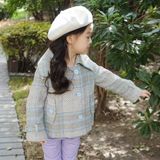韩国童装女童秋冬款夹棉短款格子外套单排扣韩版中大童毛呢大衣