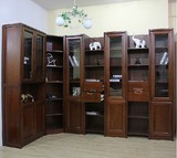 海棠木玻璃门书橱 全实木书柜三门五门六门 实木转角自由组合书柜