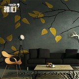 初秋树叶创意手绘大型壁画卧室电视背景墙定制艺术墙纸壁纸