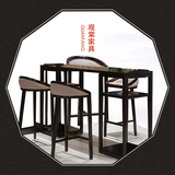 新中式客厅酒柜 实木吧台桌 简约吧台吧椅组合厅柜高脚椅定制家具