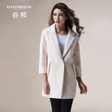 GOOBGS/谷邦2015秋冬新款西装领粗花呢大衣中长款羊毛呢子外套女