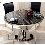 不锈钢餐桌现代简约大理石餐台小户型圆形带转盘吃饭餐桌椅子组合