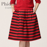 菲迪雅丝品牌复古半身裙黑红条纹精品春夏新款欧洲站百褶中裙时尚